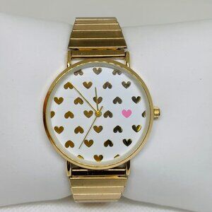 FMD women’s hearts dial watch gold tone 26mm round case quartz analog running